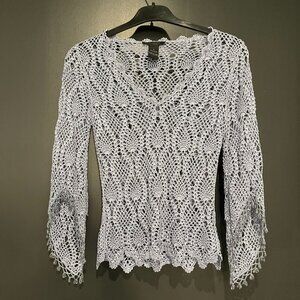 Light Blue Hand Knit Mesh Top with Beaded Sleeve Detail The Limited Size Small